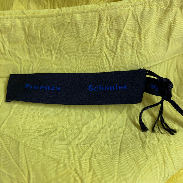PROENZA SCHOULER Size L Neon Yellow Wrinkled Acetate Hidden Placket Long Sleeve Shirt