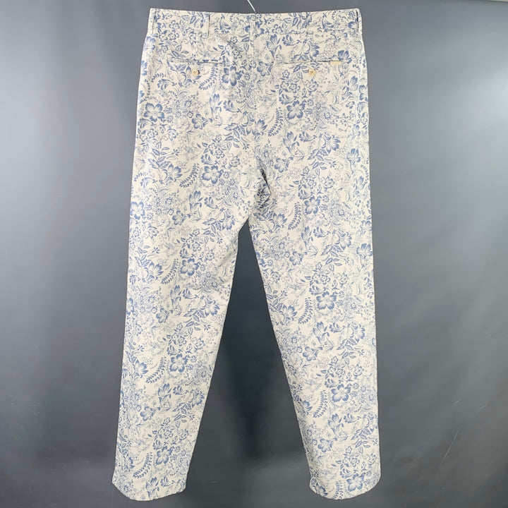 AIME LEON DORE Size 36 White Blue Floral Cotton Tapered Casual Pants