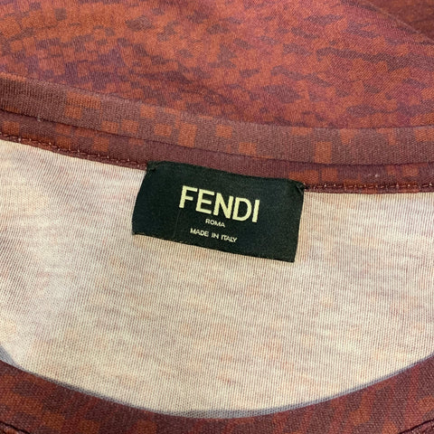 FENDI Size M Burgundy Blue Print Cotton T Shirt