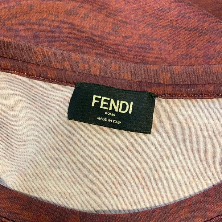 FENDI Size M Burgundy Blue Print Cotton T Shirt