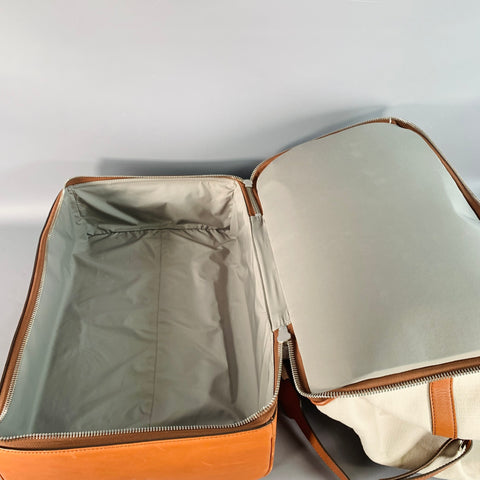 BRUNELLO CUCINELLI Brown Cream Canvas Leather Oversized Weekender Bag