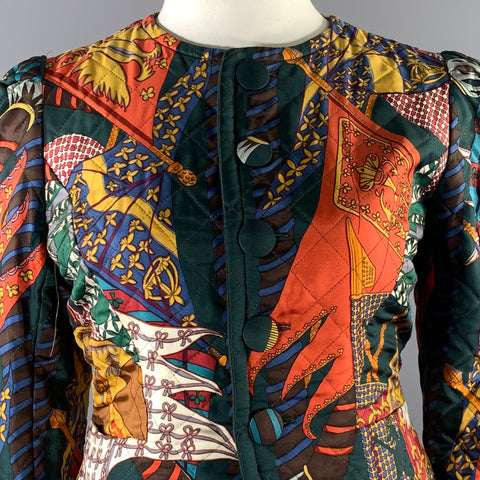 HERMES 1990's Etendards Et Bannieres Size 12 Multi-Color Cashmere Wool Reversible Jacket