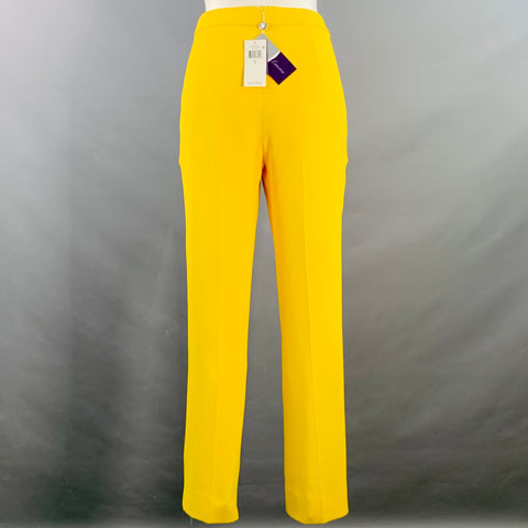 RALPH LAUREN COLLECTION Size 4 Yellow Crepe Tapered Flat Front Zip Fly Dress Pants