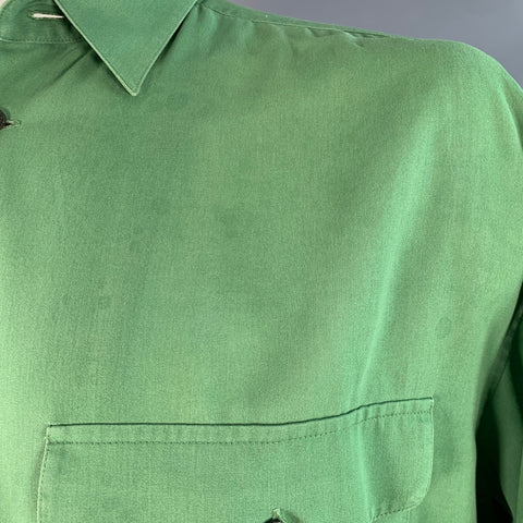 ISSEY MIYAKE Vintage Size L Green Blue Stripe Cotton One Pocket Long Sleeve Shirt