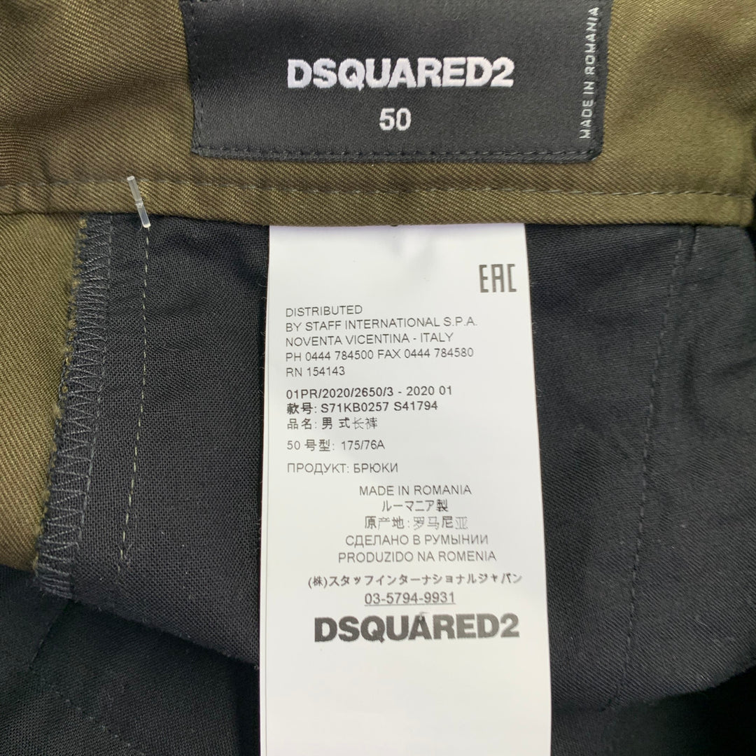 DSQUARED2 Size 34 Green Olive Twill Cotton Button Fly Casual Pants