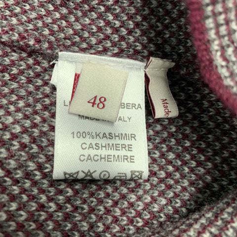 LUCIANO BARBERA Size S Burgundy Grey Knit Cashmere Elbow Patch Half Zip Pullover