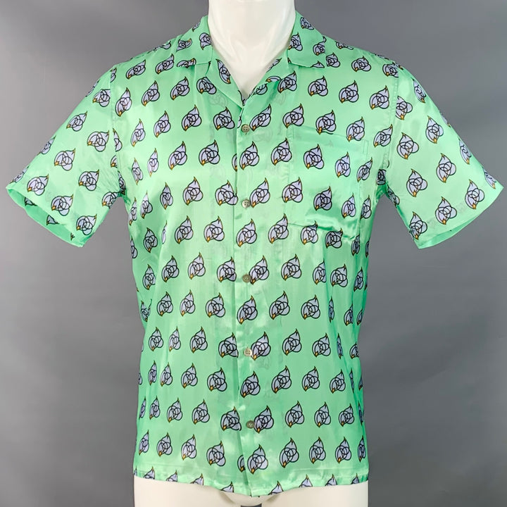 DRIES VAN NOTEN Size S Green Blue Abstract Viscose One pocket Short Sleeve Shirt