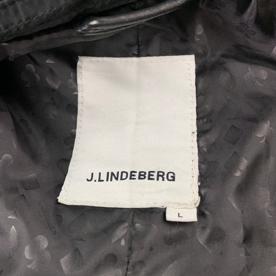 J. LINDEBERG Size L Black Mixed Materials Nylon Biker Jacket
