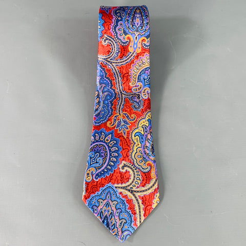 ERMENEGILDO ZEGNA Red Multi Color Paisley Silk Satin Tie