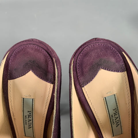 PRADA Size 7 Purple Plum Suede Cutout Sandals