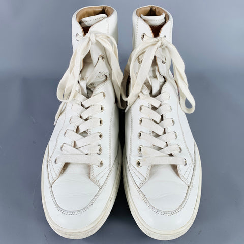BALLY Size 8.5 -Oldani- White Red Ribbon Trim Leather High Top Sneakers