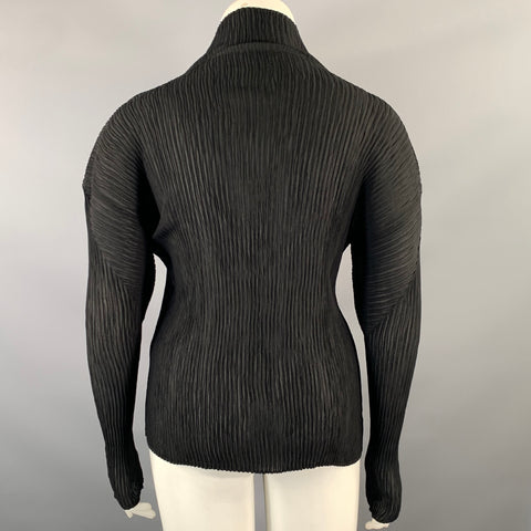 ISSEY MIYAKE Size M Black Polyester Crinkled Turtleneck Dress Top