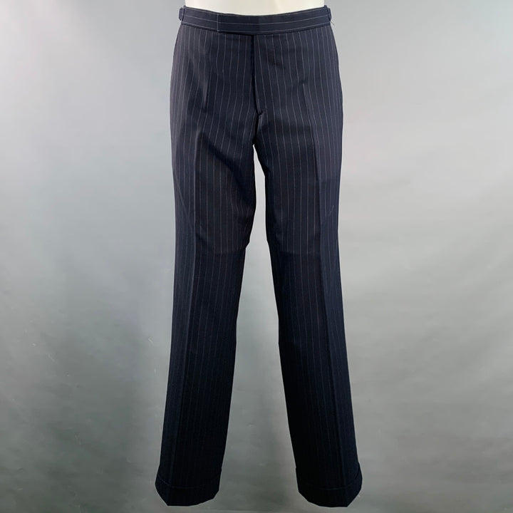 RALPH LAUREN Size 38 Regular Navy Grey Pinstripe Wool Notch Lapel Suit