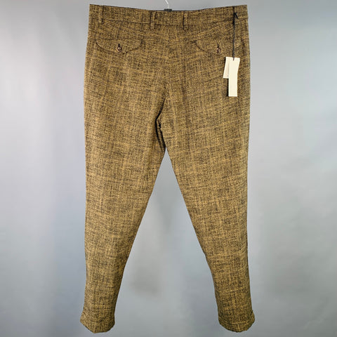 MYTHS Size 38 Yellow Black Plaid Wool Cotton Zip Fly Dress Pants