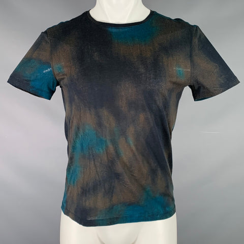 JOHN VARVATOS Size S Blue Black Watercolor Cotton Crew-Neck T-shirt