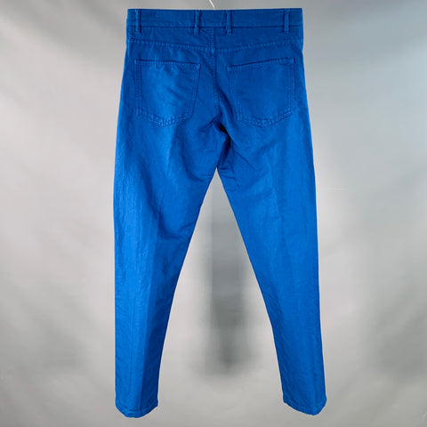 ISAIA Size 32 Blue Cotton Linen Five Pockets Tapered Zip Fly Casual Pants