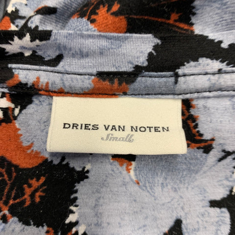 DRIES VAN NOTEN Size S Blue Black Brown Cotton Abstract Floral Blouse