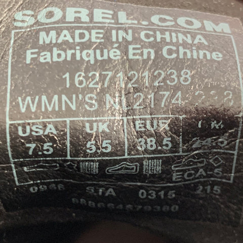 SOREL Size 7.5 Black Taupe Canvas Mixed Materials Wedge Boots