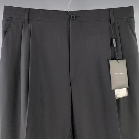 DOLCE & GABBANA Size 32 Black Wool Silk Pleated Tapered Dress Pants