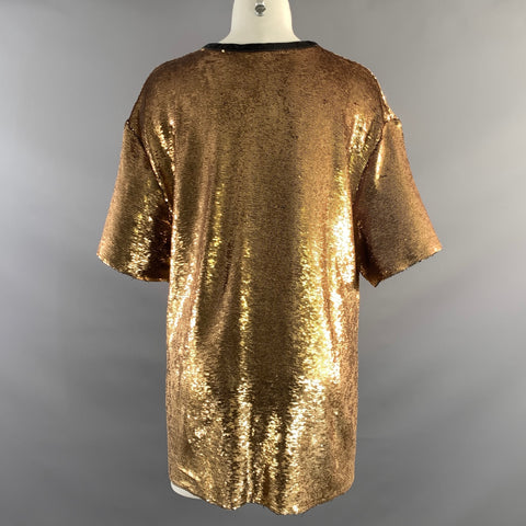IRO Size M Gold Black Sequined Rayon Blend Crew Neck T Shirt