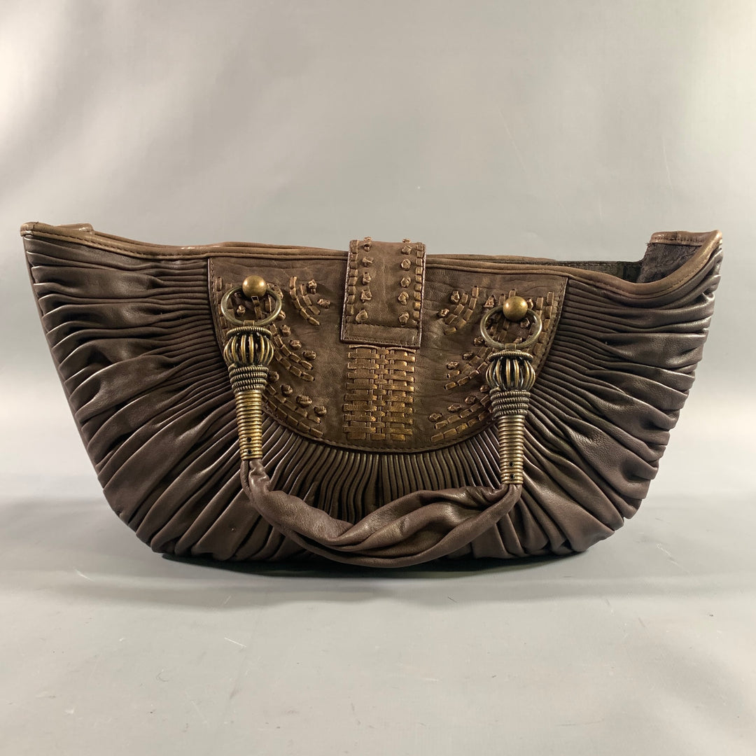 DIOR Brown Yellow Pleated Lambskin Leather Bags