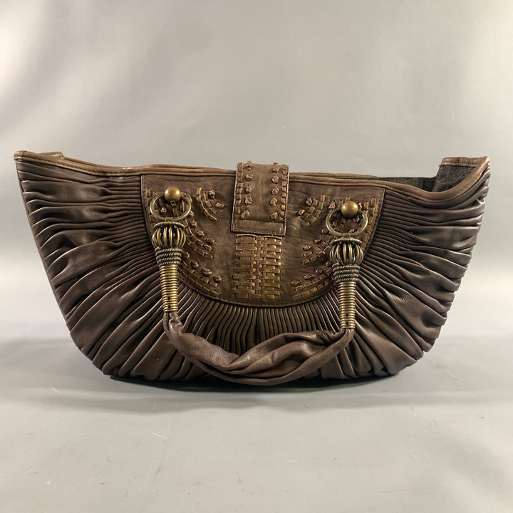 DIOR Brown Yellow Pleated Lambskin Leather Bags