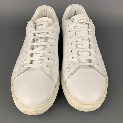 DSQUARED2 Size 10.5 White Leather Lace Up Sneakers