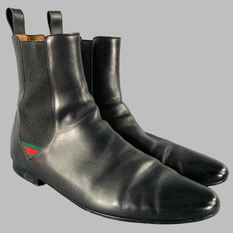 GUCCI Size 12.5 Black Mixed Materials Leather Pull On Boots