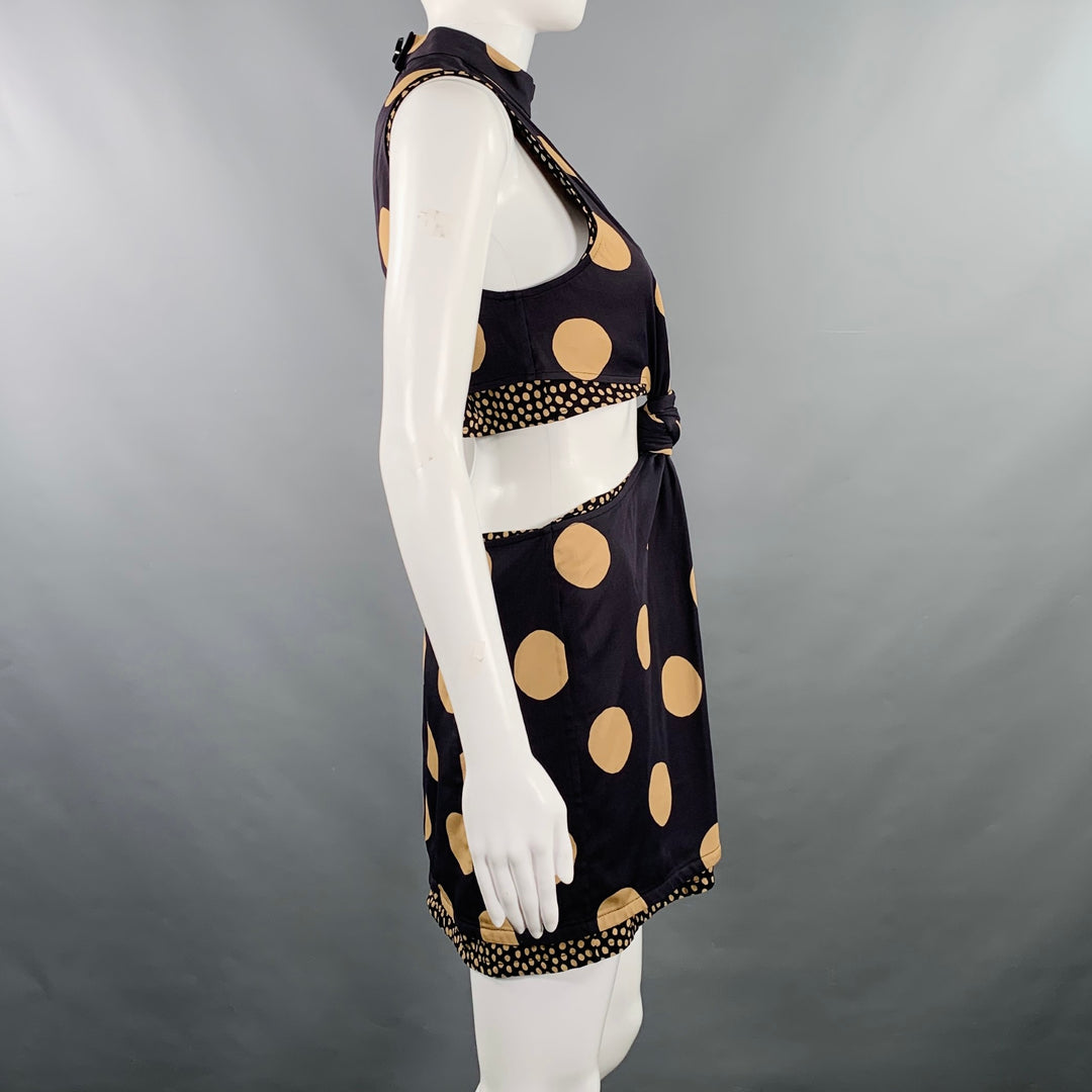 PROENZA SCHOULER Size 4 Black Tan Viscose Blend Polka Dot High Collar Dress