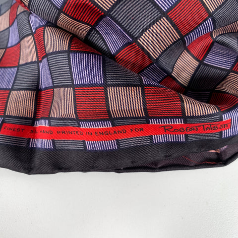 ROBERT TALBOTT Red Lavender Squares Silk Pocket Square