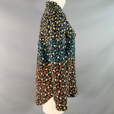 EQUIPMENT Size M Black Multi Color Silk Floral Stripe Two Pockets Shirt