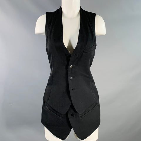 YOHJI YAMAMOTO Size S Black Wool Twill Sleeveless Double Layered Vest