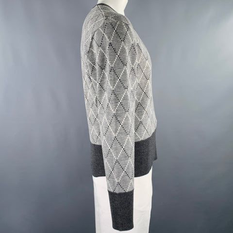 BLACK FLEECE Size XXL Grey White Diamond Wool Blend V-Neck Pullover