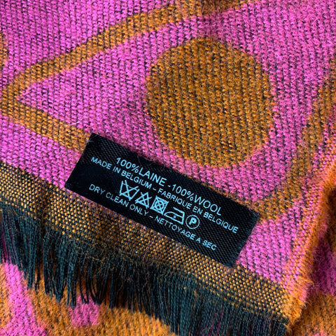 WALTER VAN BEIRENDONCK One Size Pink Orange Wool Abstract Poncho