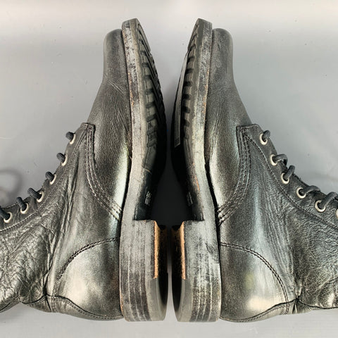 FRYE Size 7 Black Silver Leather Metallic Lace-Up Boots