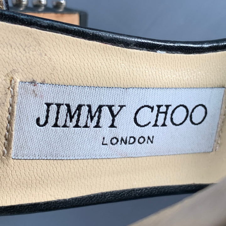JIMMY CHOO Size 7 Black Leather Studded Snaps Sandals