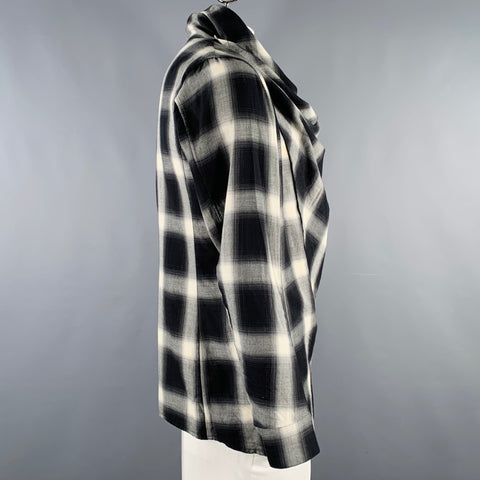 ATTACHMENT Size L Black White Plaid Cotton Wool Cowl Collar Long Sleeve Shirt