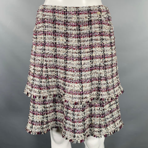 CHANEL FW2005 Size 4 Grey Purple Silk Blend Layered Skirt