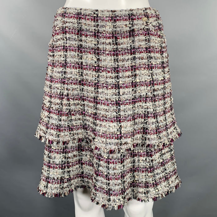 CHANEL FW2005 Size 4 Grey Purple Silk Blend Layered Skirt