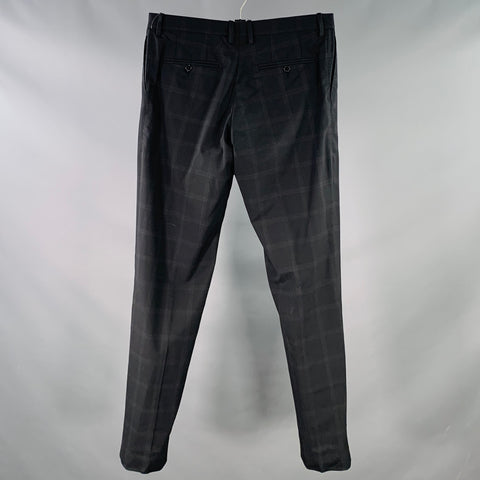 DOLCE & GABBANA Size 32 Black Window Pane Wool Blend Tapered Zip Fly Dress Pants