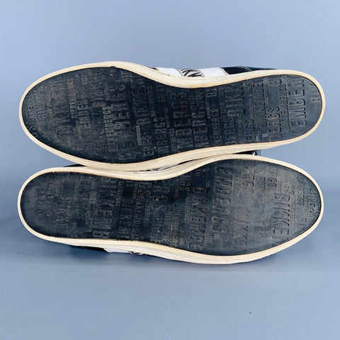 BIKKEMBERGS Size 10 Navy White Perforated Leather High Top Sneakers