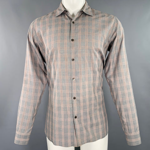 DRIES VAN NOTEN Chemise manches longues carreaux Prince de Galles gris bordeaux Taille 40
