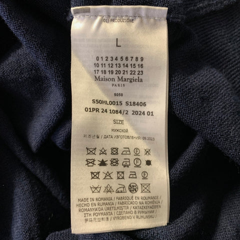 MAISON MARGIELA SS2024 Size L Navy Orange Knit Wool Crew Neck Sweater