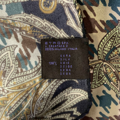 ETRO Black Olive Floral Silk Pocket Square