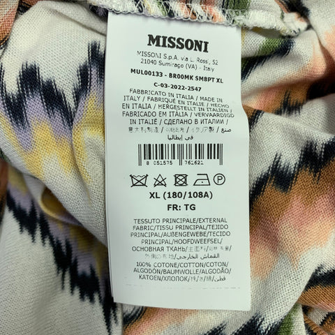 M MISSONI Size XL White Multi Color Zig Zag Cotton Crew Neck T-shirt