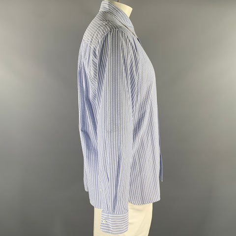 JOHNSTON & MURPHY Size L Blue White Seersucker Cotton Long Sleeve Shirt