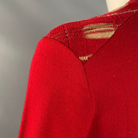 MARNI Size 4 Red Beige Wool Textured Crew Neck Pullover