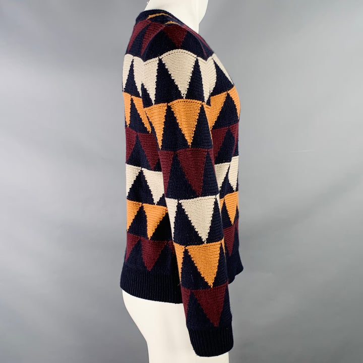 VALENTINO Size S Multi Color Knit Triangles Cashmere Crew Neck Sweater