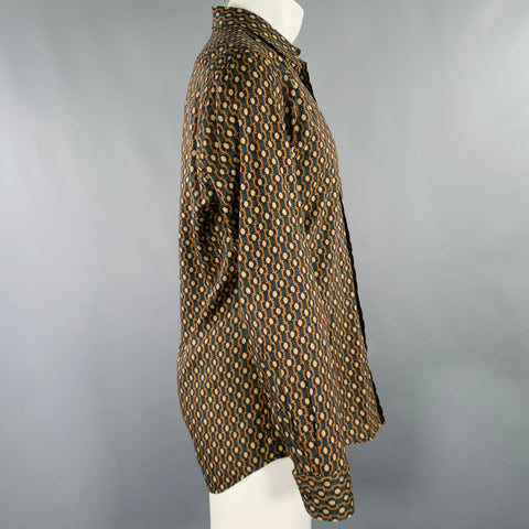 DRIES VAN NOTEN Size 40 Beige Dark Green Abstract Cotton Long Sleeve Shirt