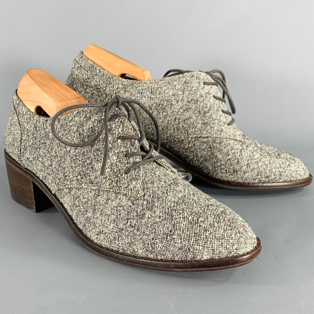LOUISE ET CIE Size 8.5 Grey Wool Blend Tweed Leather Trim Lace-Up Shoes
